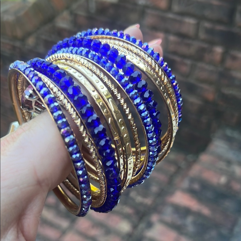 Sophia & Kate Blue and Gold rhinestone Bangle Set. New - Picture 2 of 3